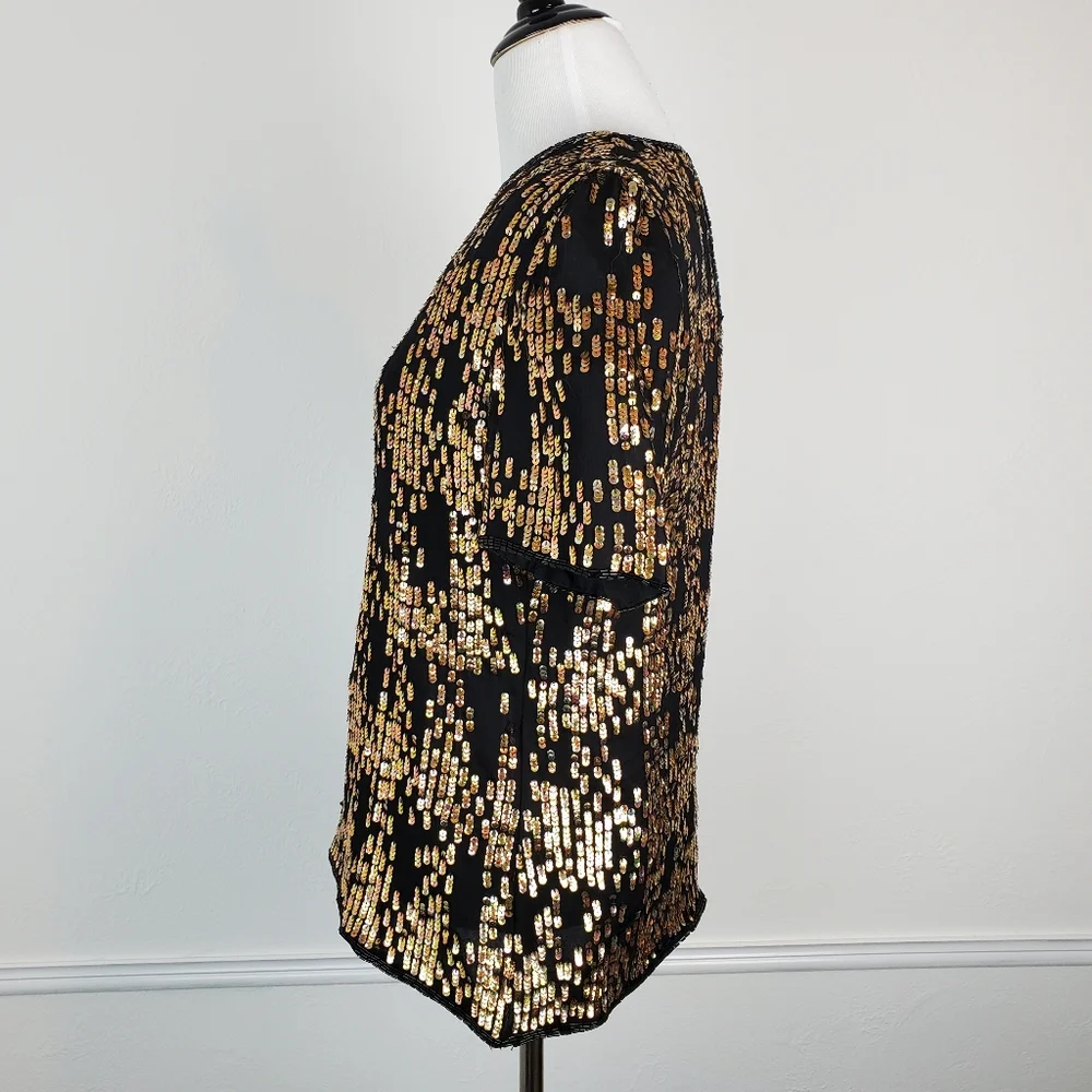 Vintage Laurence Kazar Top Silk Beaded Sequin Shiny Holiday New Years Glam 80s - Picture 8 of 10